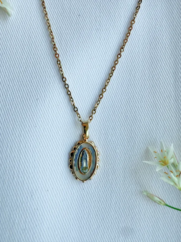 Dainty Our Lady in Blue Necklace