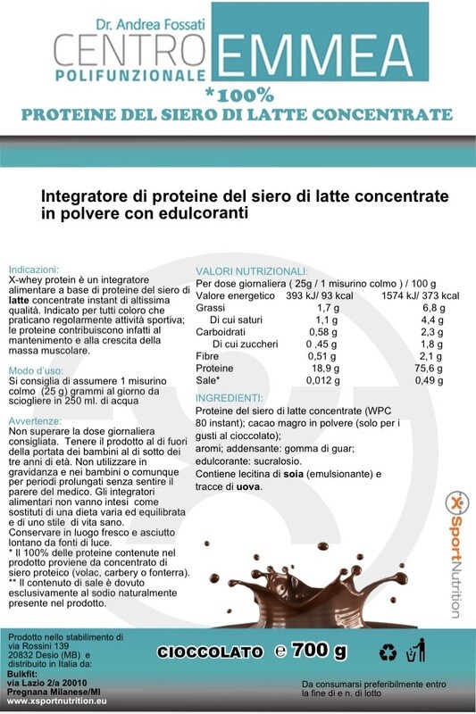 PROTEINE DEL LATTE CONCENTRATE100% Cioccolato 700gr