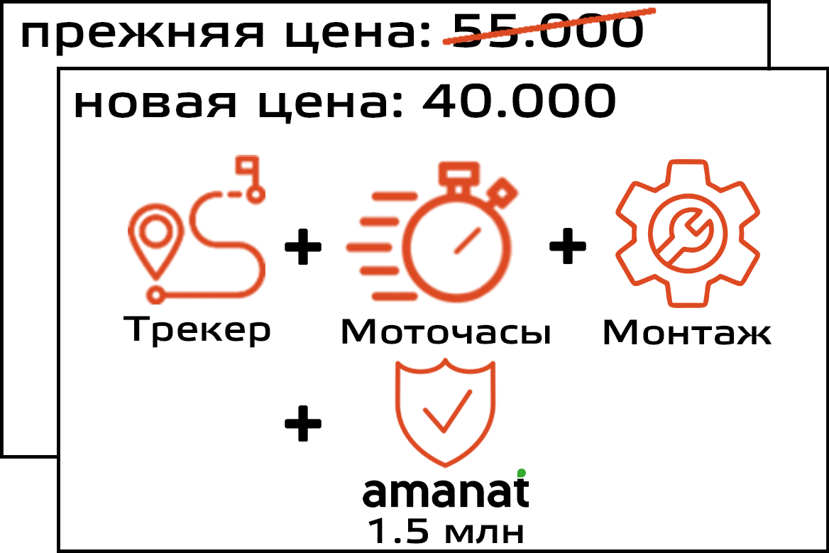 Трекер + моточасы + монтаж + страховка Amanat