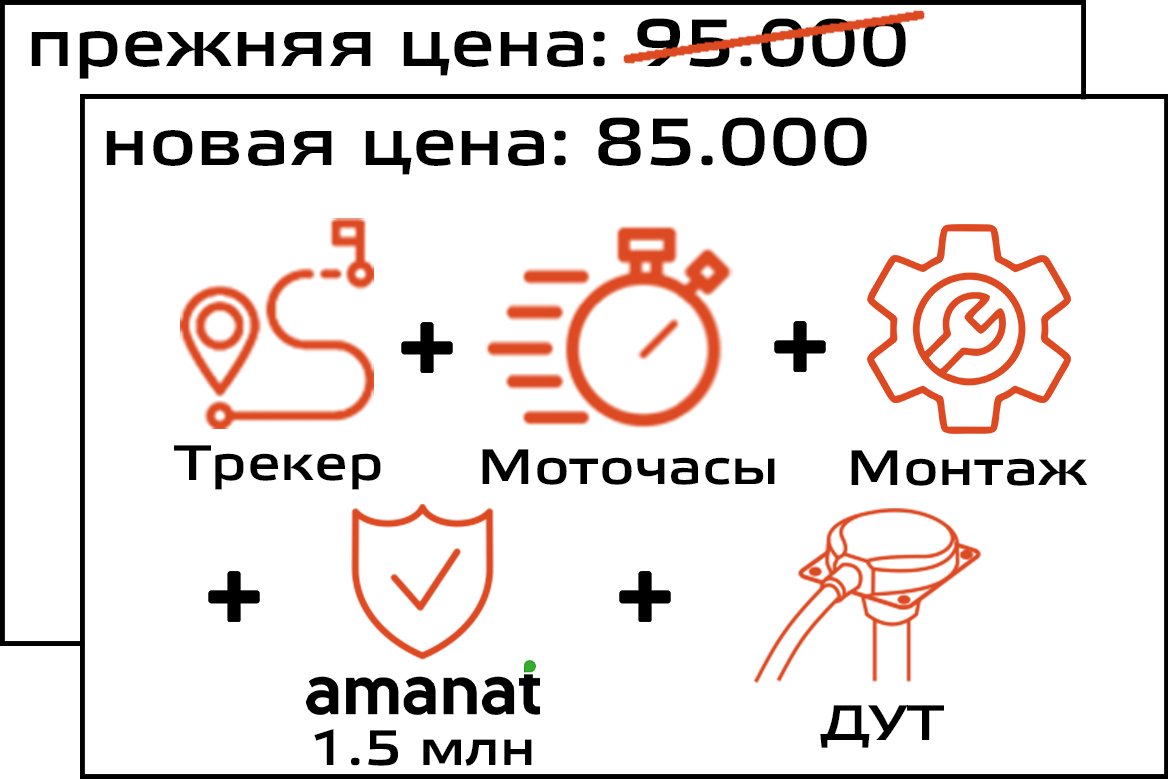 Трекер + моточасы + ДУТ + монтаж + страховка Amanat
