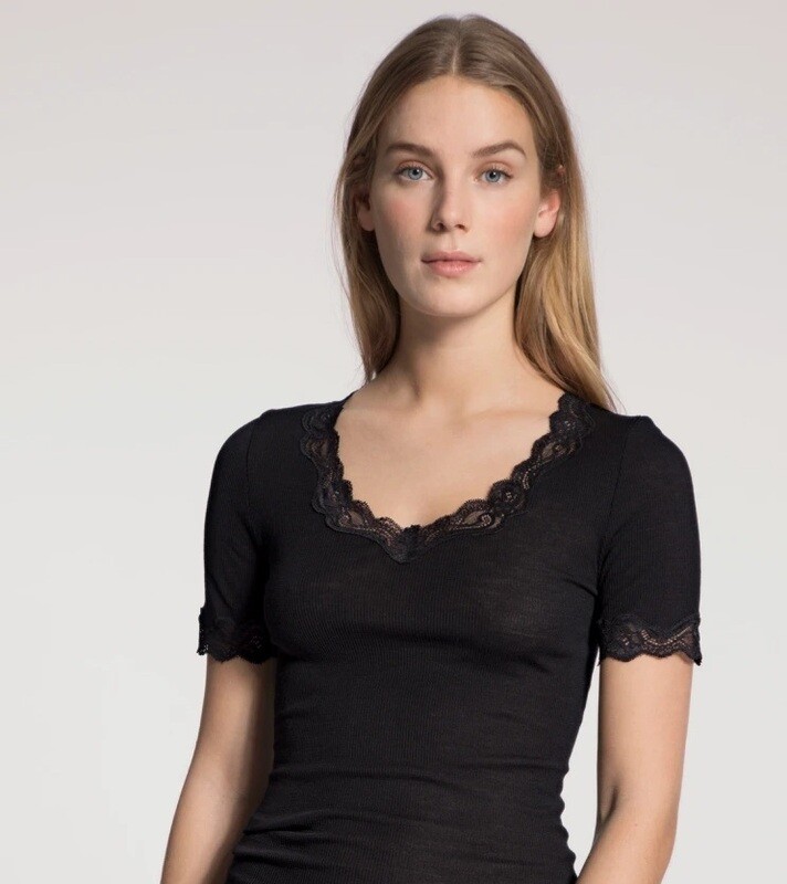 Tee shirt noir   femme en  soie et laine Calida
