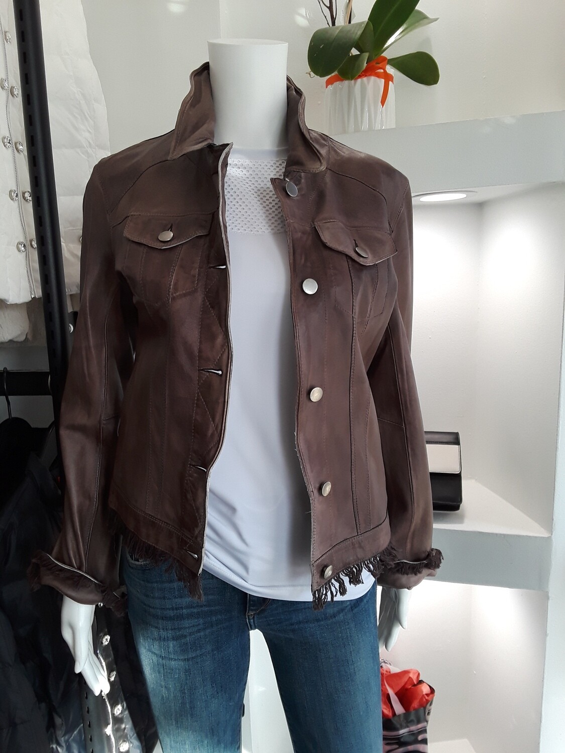 Brown distressed leather jacket