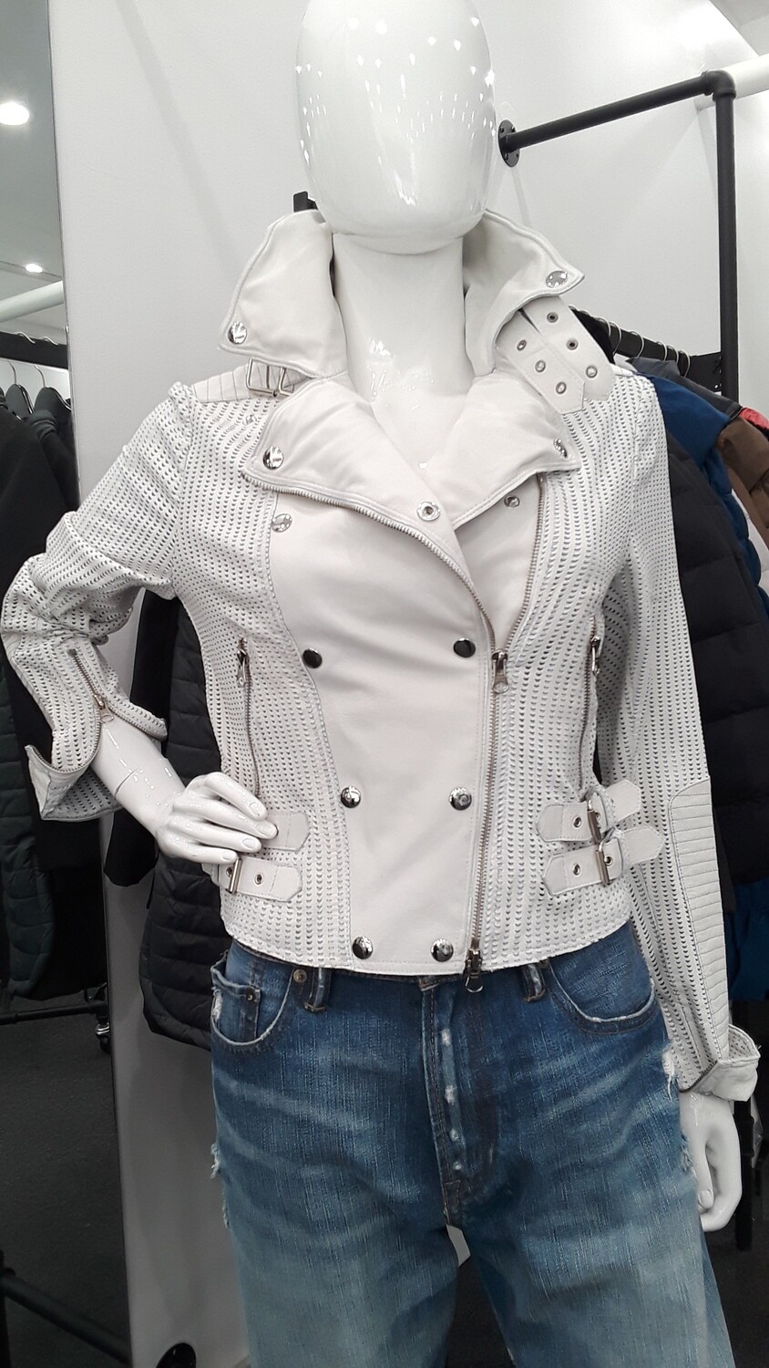 White perforated leather jacket