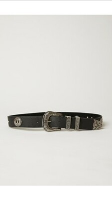 Black leather belt with silver hardware
