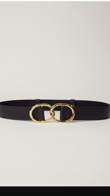 Black leather belt with gold hardware