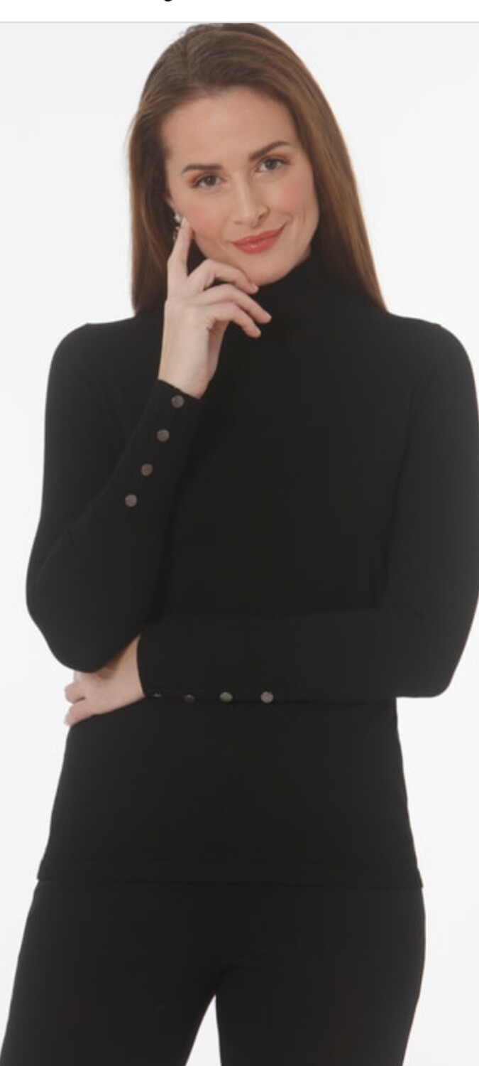Black long sleeve mock sweater/button detail