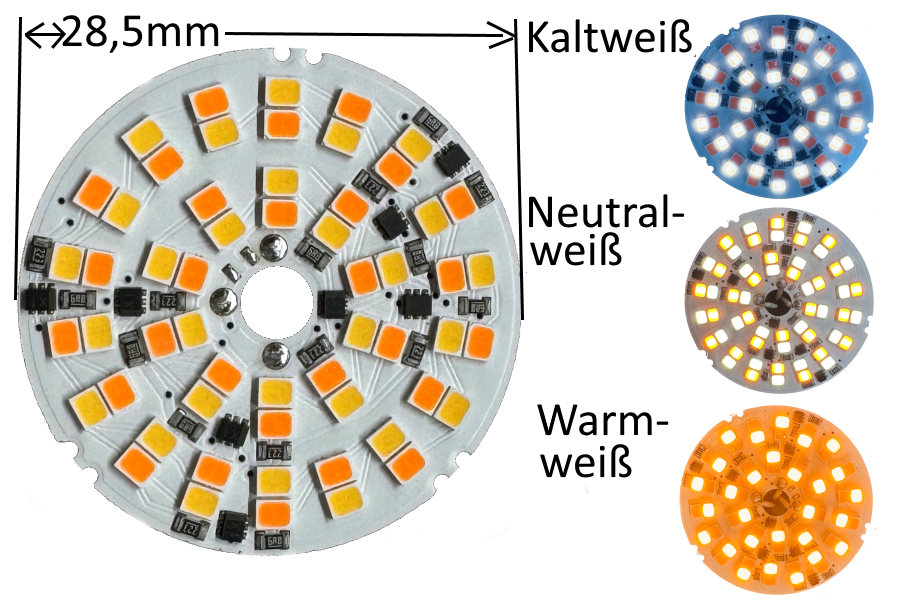 Runde LED Platine CCT 28,5mm Durchmesser