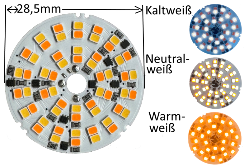 Runde LED Platine CCT 28,5mm Durchmesser Runde LED Platine CCT 28,5mm Durchmesser