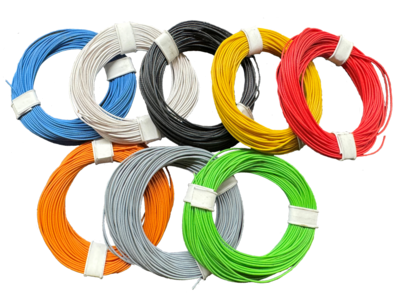 80 Meter Kabelset 8 * 10 Meter Lify Litze / Kabel 0,05mm² in sieben verschiedenen Farben (orange, rot, blau, gelb, weiß, schwarz, grün, grau)