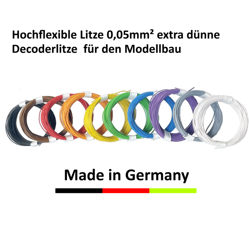 100 Meter  Lify Litze  0,05mm² 10 verschiedene Farben je 10 Meter (orange, rot, blau, gelb, weiß, schwarz, grün, grau, violett, braun)