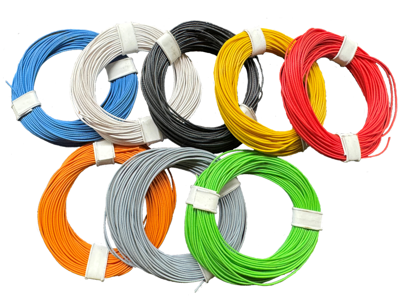 80 Meter Kabelset 8 * 10 Meter Lify Litze / Kabel 0,04mm² in acht verschiedenen Farben (orange, rot, blau, gelb, weiß, schwarz, grün, grau)