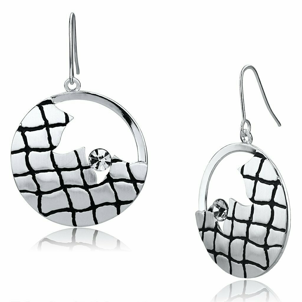 LO2687 - Matte Rhodium &amp; Rhodium Iron Earrings with Top Grade Crystal  in Clear