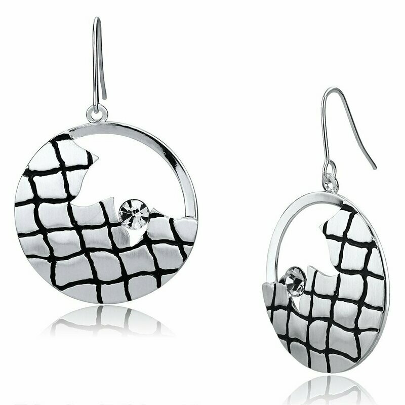 LO2687 - Matte Rhodium &amp; Rhodium Iron Earrings with Top Grade Crystal  in Clear