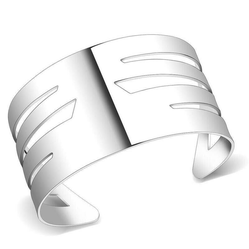 LO4659 - Matte Rhodium &amp; Rhodium Stainless Steel Bangle with No Stone