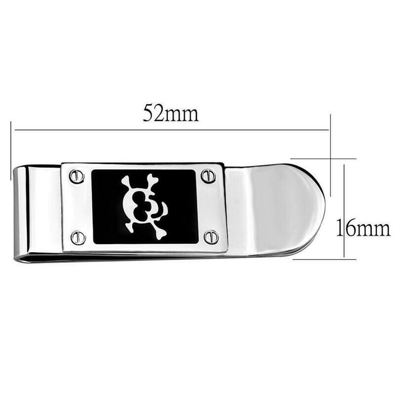 LO4131 - Rhodium Brass Money clip with Epoxy in Jet