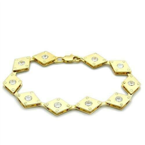 LO2007 - Matte Gold &amp; Gold Brass Bracelet with AAA Grade CZ  in Clear