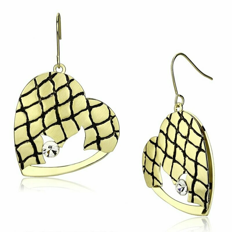 LO2688 - Matte Gold &amp; Gold Iron Earrings with Top Grade Crystal  in Clear