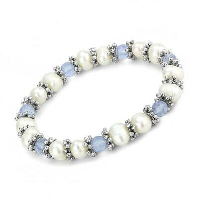 LO4652 - Antique Silver White Metal Bracelet with Synthetic Pearl in Sea Blue