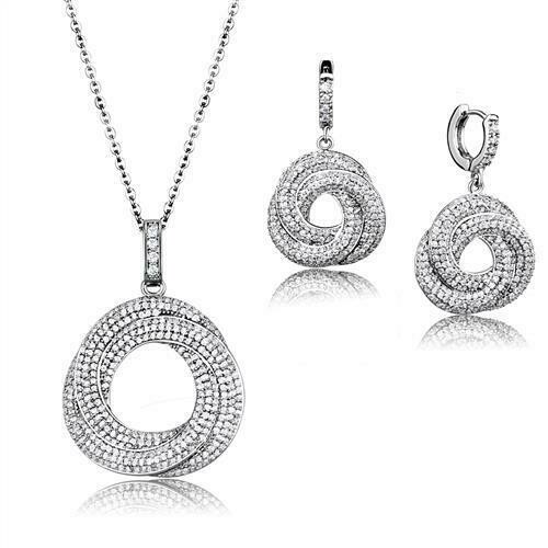 3W1318 - Rhodium Brass Jewelry Sets with AAA Grade CZ in Clear