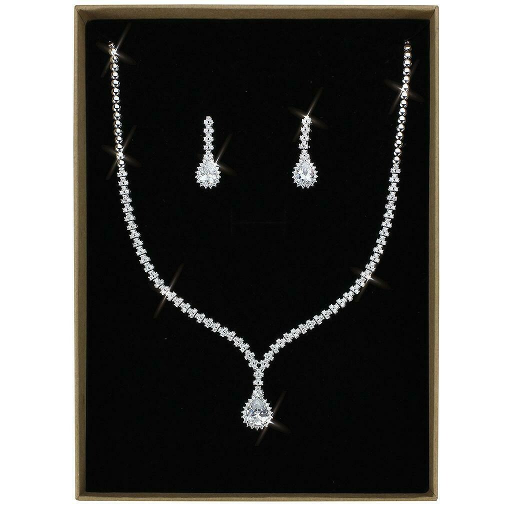 3W1430 - Rhodium Brass Jewelry Sets with AAA Grade CZ in Clear