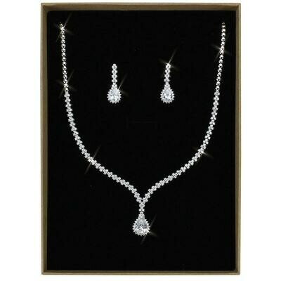 3W1430 - Rhodium Brass Jewelry Sets with AAA Grade CZ in Clear