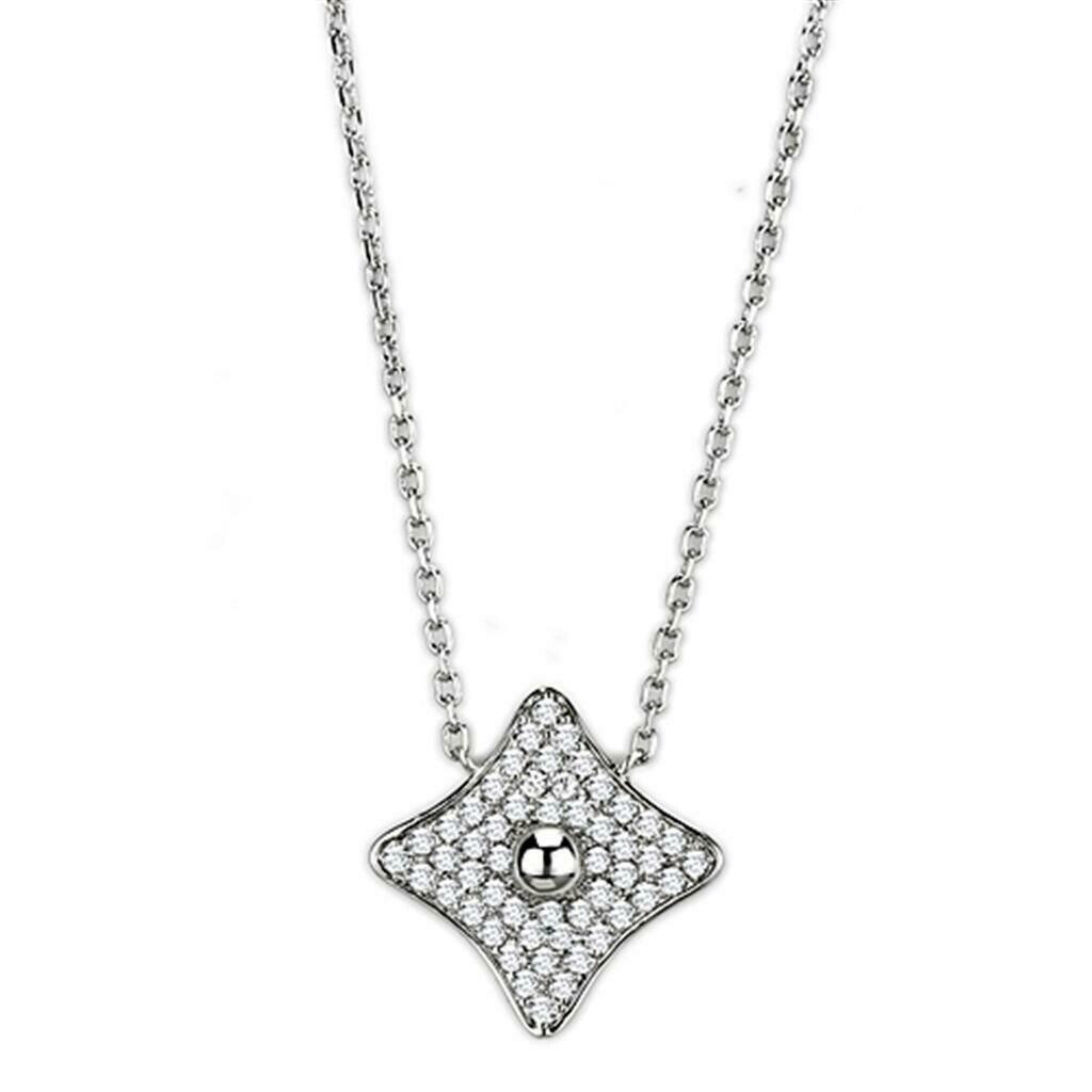 3W430 - Rhodium Brass Necklace with AAA Grade CZ in Clear