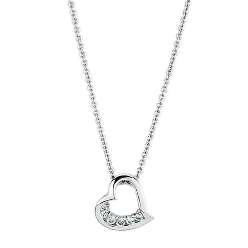 3W410 - Rhodium Brass Necklace with AAA Grade CZ  in Clear