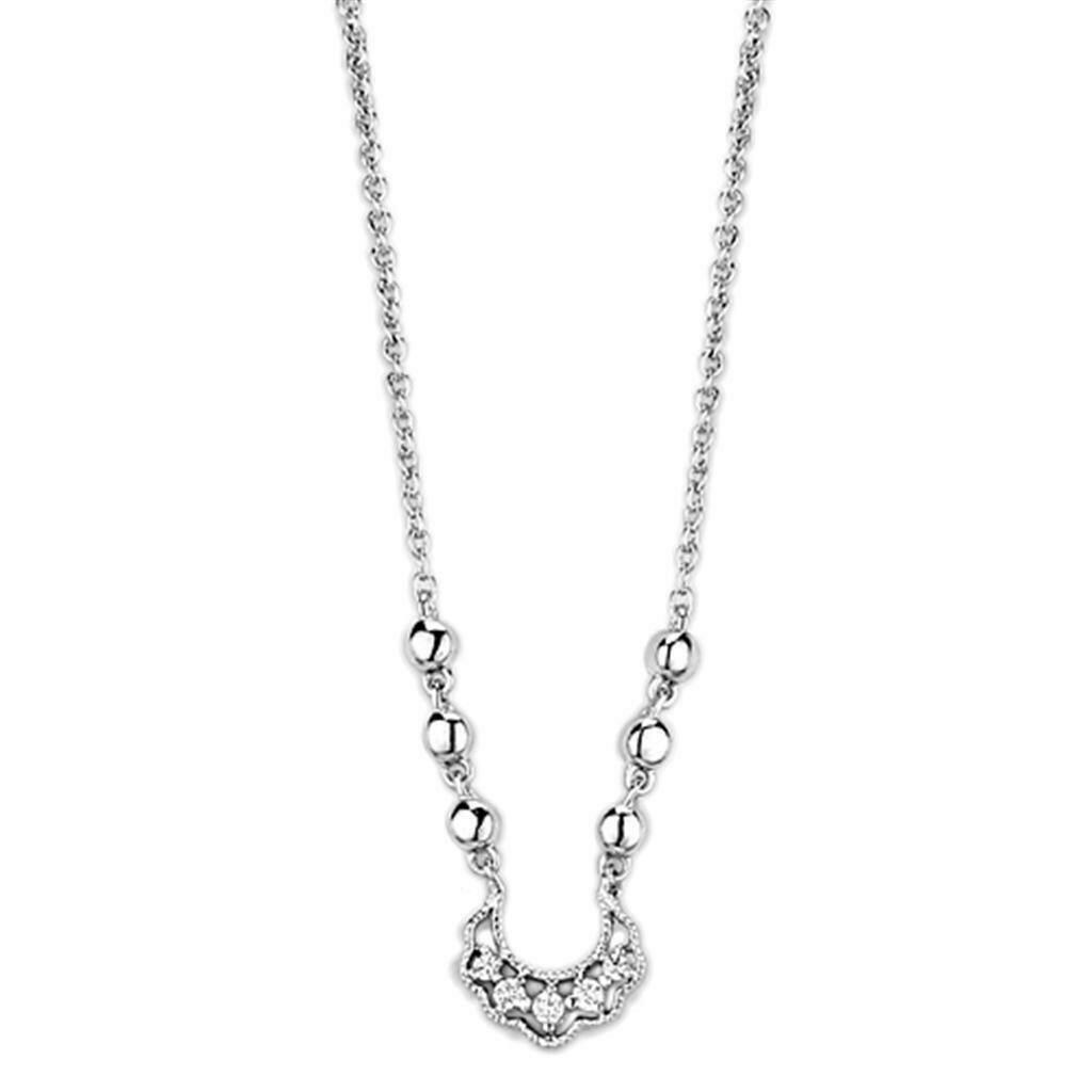 3W448 - Rhodium Brass Necklace with AAA Grade CZ in Clear