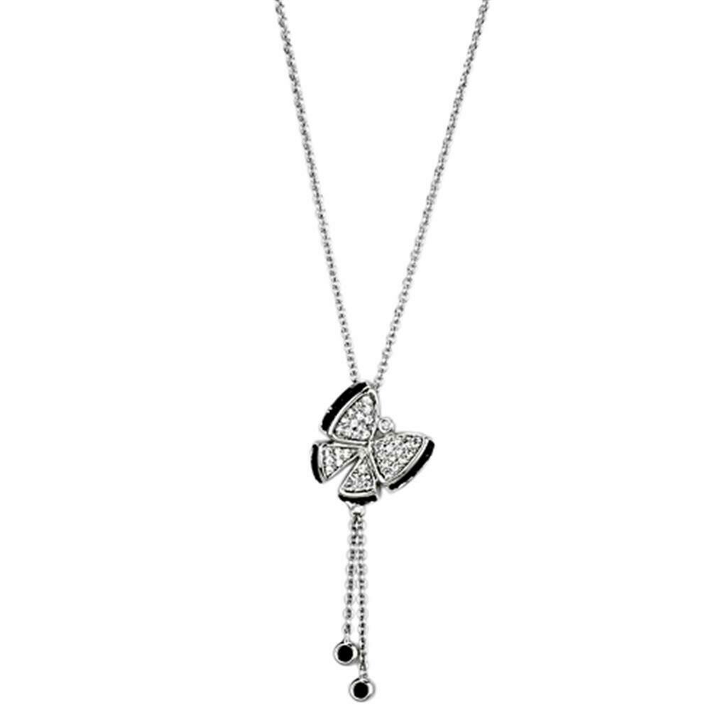 3W441 - Rhodium + Ruthenium Brass Necklace with AAA Grade CZ  in Black Diamond