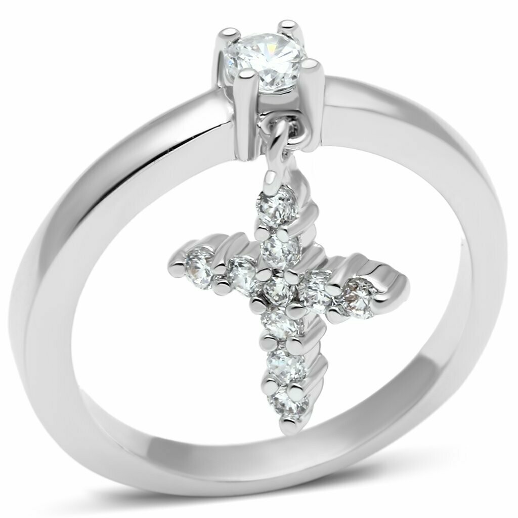 3W293 - Rhodium Brass Ring with AAA Grade CZ in Clear 3W293 - Rhodium Brass Ring with AAA Grade CZ in Clear