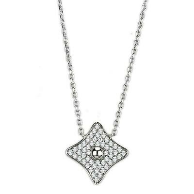 3W430 - Rhodium Brass Necklace with AAA Grade CZ in Clear