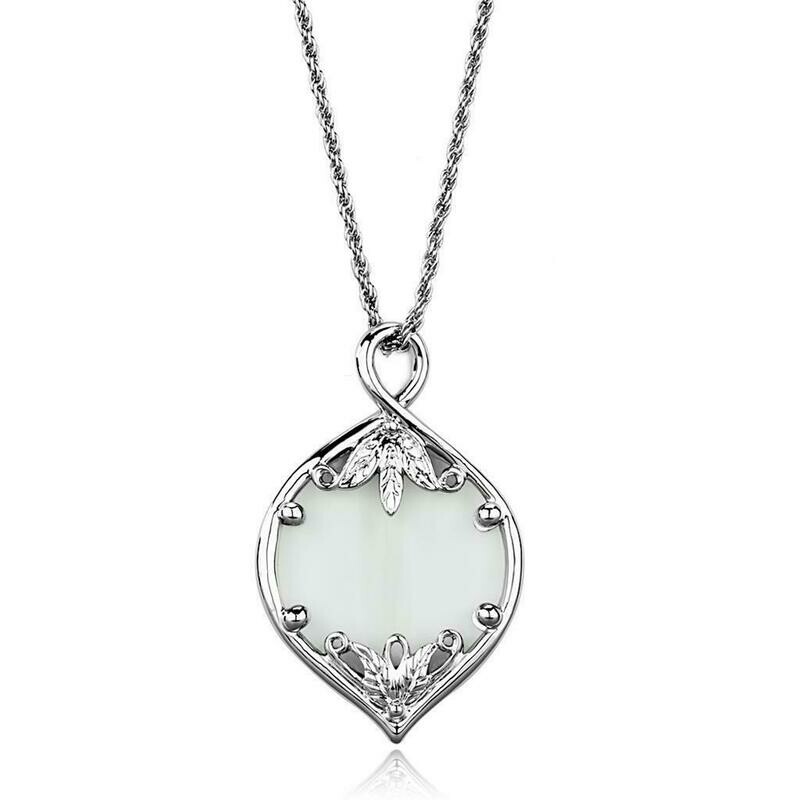 3W918 - Rhodium Brass Magnifier pendant with Synthetic Synthetic Glass in Clear