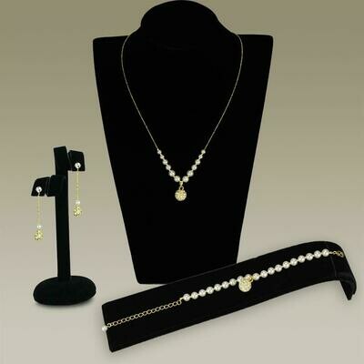 3W947 - Gold Brass Jewelry Sets with Synthetic Pearl in White