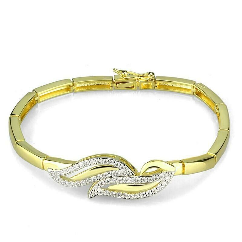 3W941 - Gold+Rhodium Brass Jewelry Sets with AAA Grade CZ  in Clear