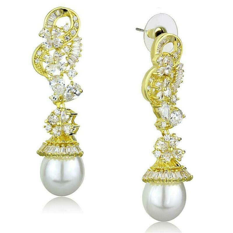 3W945 - Gold Brass Jewelry Sets with AAA Grade CZ  in Clear