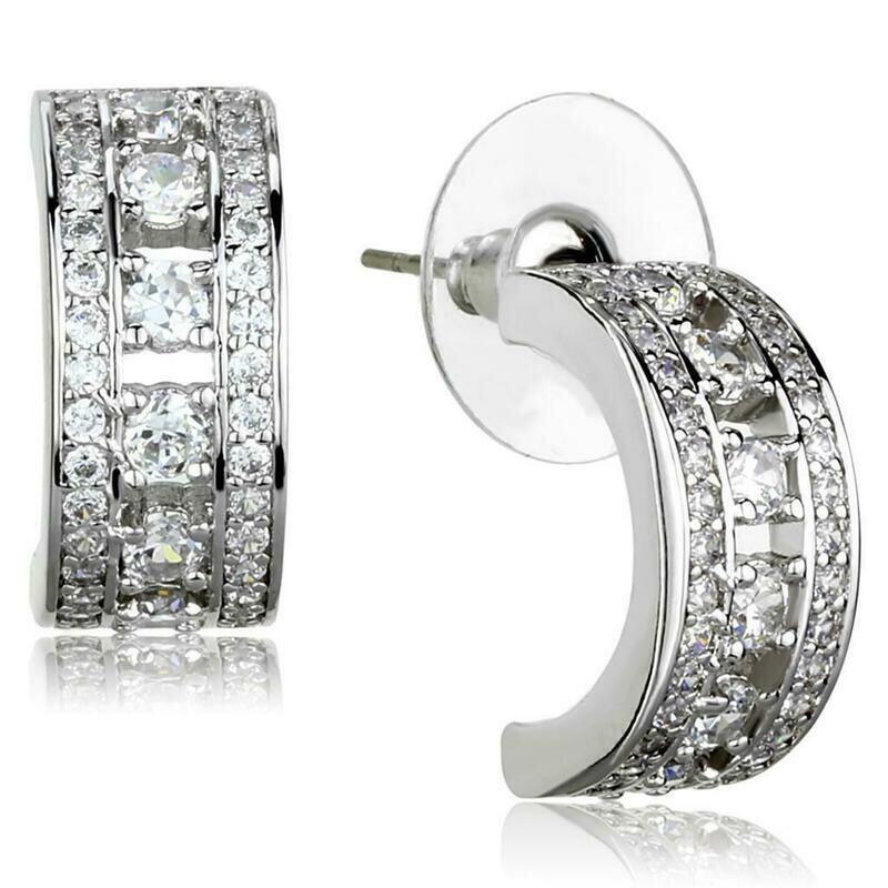 3W944 - Rhodium Brass Jewelry Sets with AAA Grade CZ  in Clear