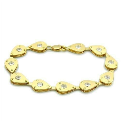 LO2015 - Matte Gold &amp; Gold Brass Bracelet with AAA Grade CZ  in Clear