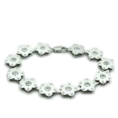 LO2019 - Matte Rhodium &amp; Rhodium Brass Bracelet with AAA Grade CZ  in Clear