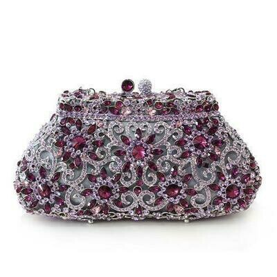 LO2376 - Imitation Rhodium White Metal Clutch with Top Grade Crystal in Multi Color