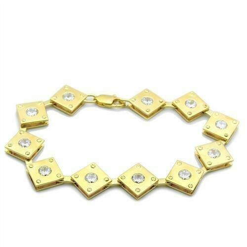 LO2017 - Matte Gold &amp; Gold Brass Bracelet with AAA Grade CZ  in Clear