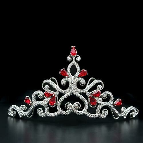 LO2109 - Imitation Rhodium Brass Tiaras & Hair Clip with Top Grade Crystal in Ruby LO2109 - Imitation Rhodium Brass Tiaras & Hair Clip with Top Grade Crystal in Ruby