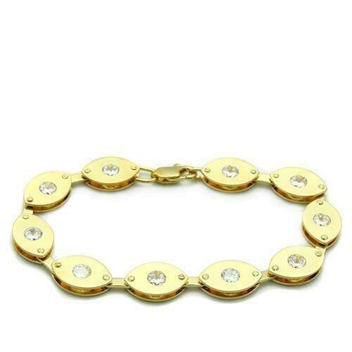 LO2010 - Matte Gold &amp; Gold Brass Bracelet with AAA Grade CZ  in Clear
