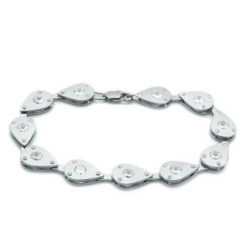 LO2014 - Matte Rhodium &amp; Rhodium Brass Bracelet with AAA Grade CZ  in Clear