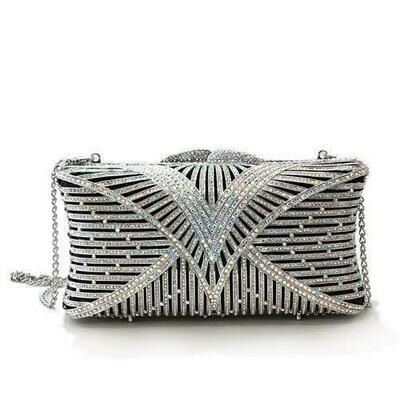 LO2362 - Imitation Rhodium White Metal Clutch with Top Grade Crystal in White