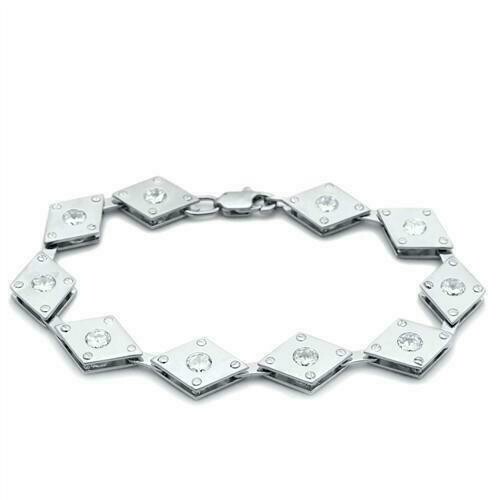LO2006 - Matte Rhodium &amp; Rhodium Brass Bracelet with AAA Grade CZ  in Clear