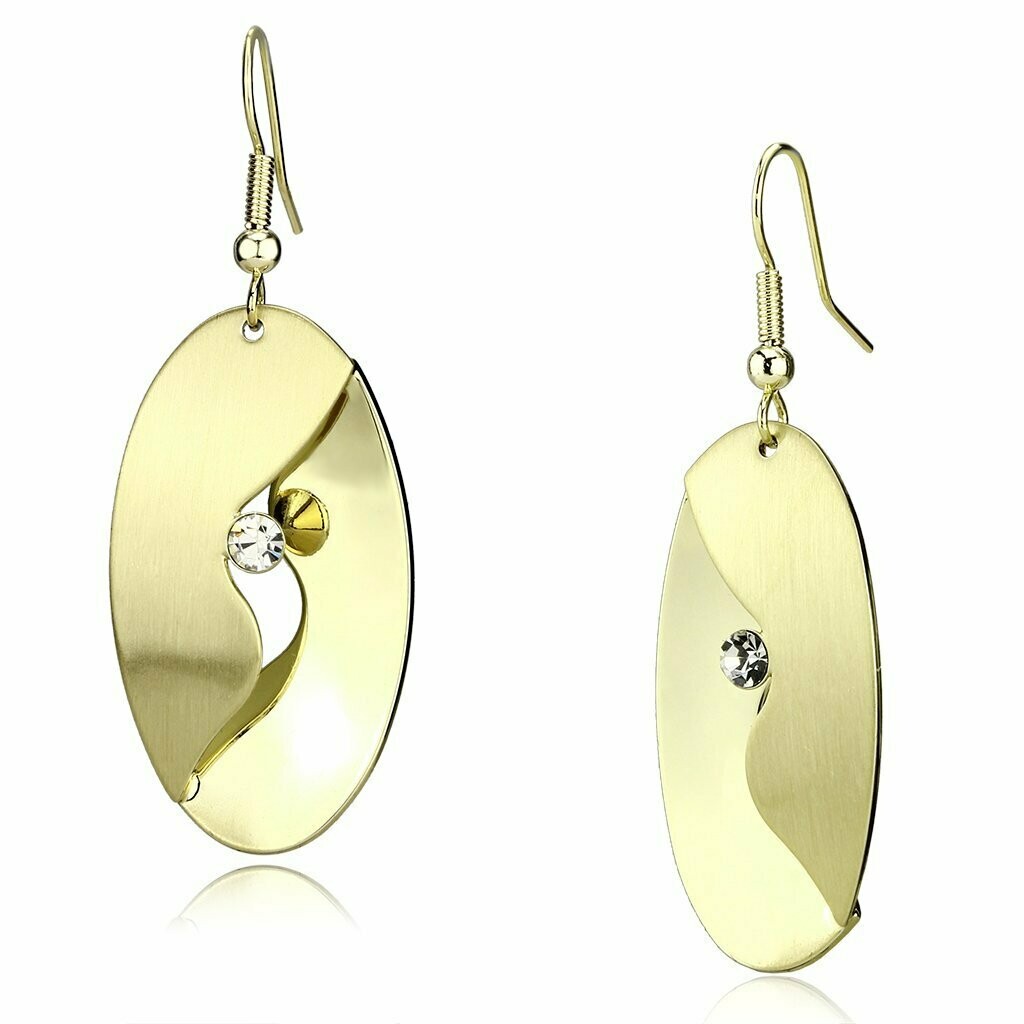 LO2744 - Matte Gold &amp; Gold Iron Earrings with Top Grade Crystal  in Clear