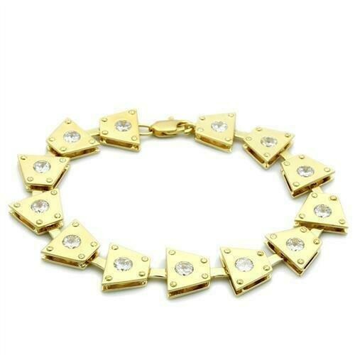 LO2002 - Matte Gold &amp; Gold Brass Bracelet with AAA Grade CZ  in Clear