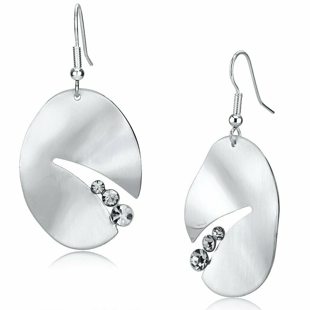 LO2743 - Matte Rhodium &amp; Rhodium Iron Earrings with Top Grade Crystal  in Clear