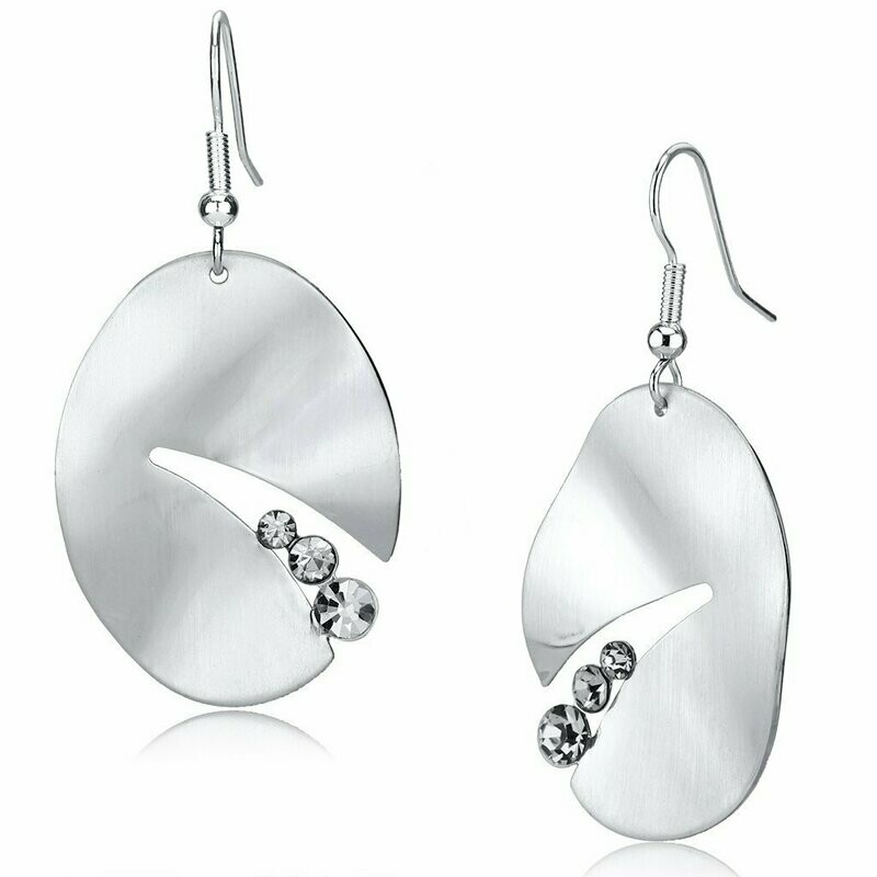 LO2743 - Matte Rhodium &amp; Rhodium Iron Earrings with Top Grade Crystal  in Clear