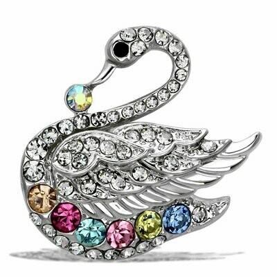 LO2788 - Imitation Rhodium White Metal Brooches with Top Grade Crystal in Multi Color